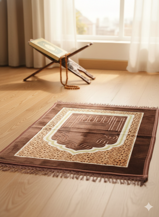 The Serenity Prayer Mat – Embossed Velvet in Rich Cocoa & Sand